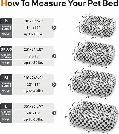 JOEJOY Dog Bed for Medium Small Dogs - Rectangle Orthopedic Dog Sofa Bed, Cute Modern Puppy Bed with Jacquard Shaggy Plush & Anti Slip Bottom, 25x21x8inches, Grey