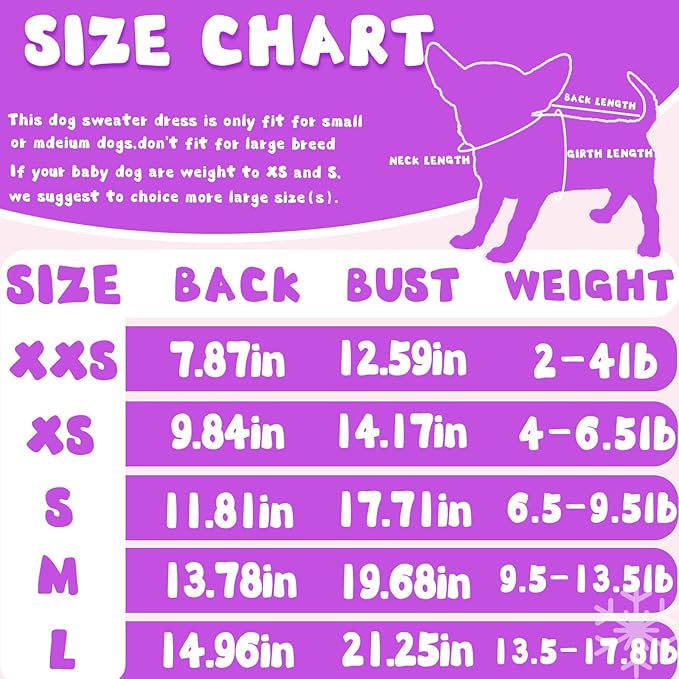 Puppy Sweaters for Small Dogs Girl Fleece Winter Fall Puppy Dress Warm Girl Dog Clothes with Leash Hole Cute Pet Oufit (Purple, XX-Small)