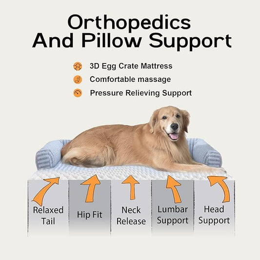 Large Dog Bed Orthopedic Washable Dog Beds Bolster - Medium Large Big Dogs - Memory Foam Dogs Couch Sofa - Waterproof with Removable Cover