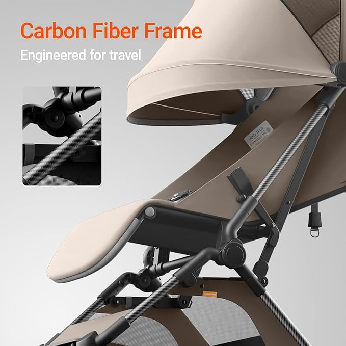 MAMAZING Ultra Air Lightweight Baby Travel Stroller with Carbon Fiber Frame, Compact & Airplane-Friendly, One-Handed Fold, 11.6 lbs, Perfect for Toddlers, Organizer & Cushion Included, Simply Taupe