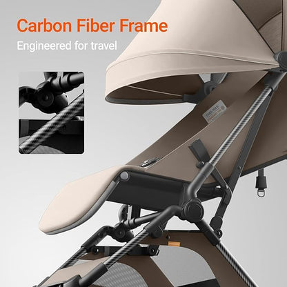 MAMAZING Ultra Air Lightweight Baby Travel Stroller with Carbon Fiber Frame, Compact & Airplane-Friendly, One-Handed Fold, 11.6 lbs, Perfect for Toddlers, Organizer & Cushion Included, Simply Taupe