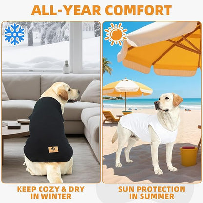 KOOLTAIL Boy Dog Clothes for Large Dogs, 2 Pack Cotton Fall/Winter Warm Dog T Shirts Coats for Outdoor, UV & Insect Protection Anti-Hair Loss & Lightweight Pet Vest Tank Tops Apparel,White&Black,XL