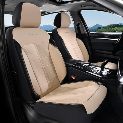 Coverado 3D Air Mesh Front Car Seat Cover, Sports Carbon Fiber Design, Breathable Seat Protectors Airbag Compatible Comfort Universal for Most Cars, Van,Trucks, SUV, Beige