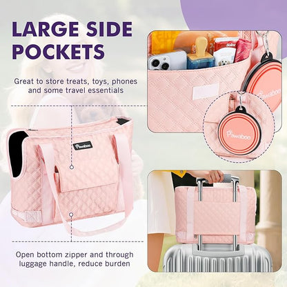Pawaboo Dog Purse Carrier for Small Dogs with Pocket, Lightweight Dogs and Puppies Tote Bag Carrier, Dog Carriers Soft Sided for Puppy Cat Rabbit, Shopping Travel Puppy Carriers Under 11 LBS, Pink