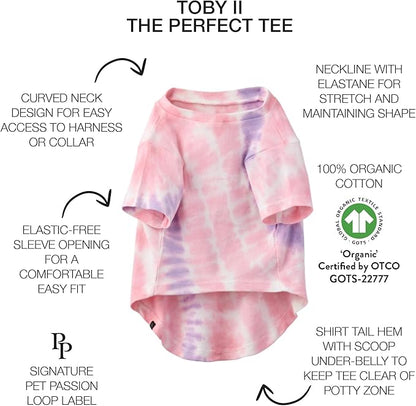 Pet Passion Toby II - The Perfect Tee, 3 Pack Short Sleeve Pet T-Shirt 100% Organic Cotton Tees Clothes for Small, Medium, Large Dogs, Pink Tie Dye, XX-Small (4-7 lbs)