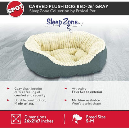 SPOT Sleep Zone Carved Plush, Faux Suede Lounger, Cuddler, Napper Dog Bed - Fabric Bottom - 26X21 Inches/Grey/Attractive, Durable, Comfortable, Washable. by Ethical Pets (32927)