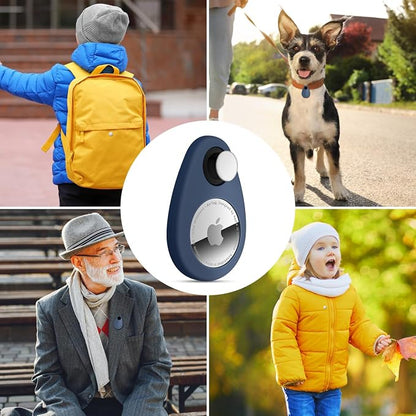 2 Pack Airtag Holder for Kids Hidden,GPS Tracker Case, Anti-Removal Airtag Silicone Case with Pins, Suitable for Children, Elderly, Pets, Backpack, Luggage(White,Navy Blue)