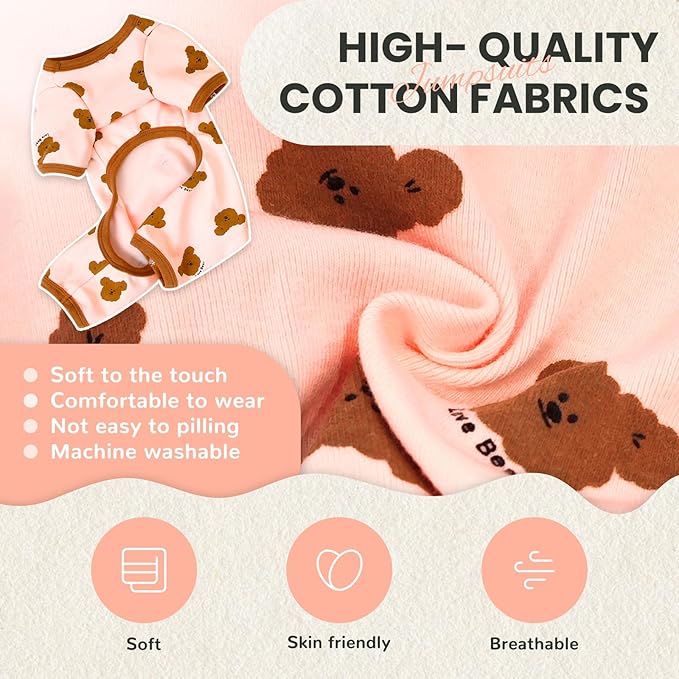 Dog Pajamas Spring Small Sized Dog Onesie Clothes Soft Stretchy Puppy Pajamas for Small Dogs Cats Girl Pet Costume Cute Bear Printed Pjs Outifts French Bulldog Chihuahua Doggie Clothing