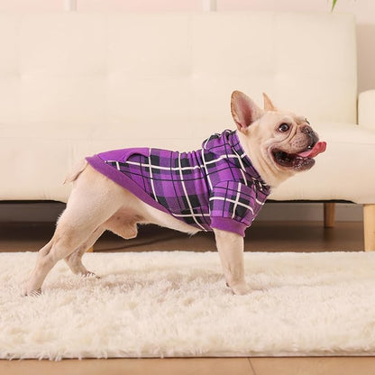 EXPAWLORER Plaid Dog Hoodie - British Style Warm Dog Sweater Shirt with Leash Hole,Pitbull Clothes Outfits,Winter Coat Apparel for All Breeds Puppy Girl Boy-Cat Apparel,Purple Medium