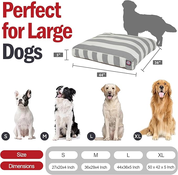 Majestic Pet Shredded Memory Foam Dog Bed Large with Removable Washable Cover 44x36x5 Inch - Rectangle Orthopedic Dog Bed for Senior Dogs–Flat Durable Dogs Crate Bed - Vertical Stripe - Gray