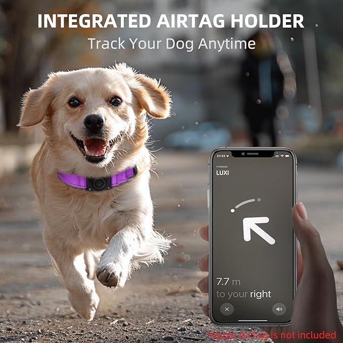 AirTag Dog Collar, IP68 Waterproof Air Tag Dog Collar Holder, Reflective, Ultra-Durable, Comfortable Padded, Heavy Duty Dog Collars for Small Medium Large Dogs (Grape Purple, S)
