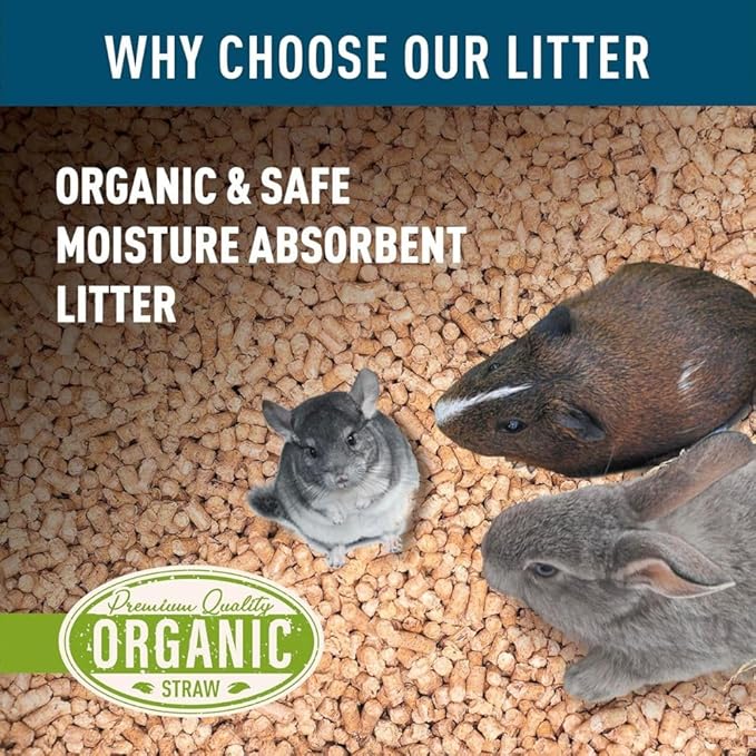 Blue Mountain Hay Organic Small Animal Pet Litter and Bedding (20 lb), Pelleted Wheat Straw Cage and Litter Box Liner, Safe Organic Materials, Dust-Free, Highly Absorbent, Natural Odor Control
