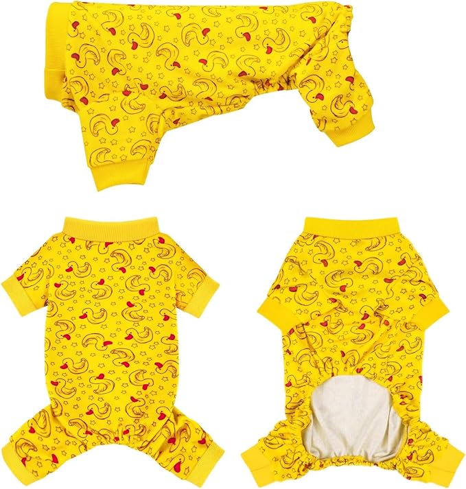 Paiaite Dog Pajamas Onesie: Comfortable Four-Legged Apparel for Small, Medium, & Large Dogs, Polyester Material for Comfort, Wrinkle Resistance, Moisture Wicking, Stretchiness Rotating Duck L
