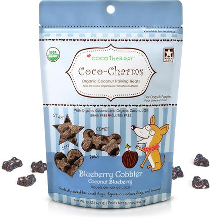 Cocotherapy Coco-Charms Blueberry Cobbler - Organic Dog Treats, All Natural, Vegan Training Treat for Dogs with Organic Coconut Oil