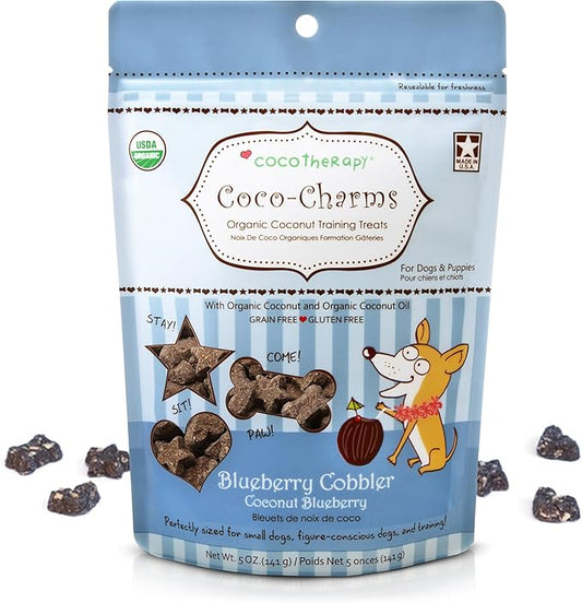 Cocotherapy Coco-Charms Blueberry Cobbler - Organic Dog Treats, All Natural, Vegan Training Treat for Dogs with Organic Coconut Oil