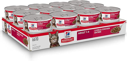 Hill's Science Diet Adult 1-6 Wet Cat Food, Liver & Chicken, 5.5 oz. Cans, 24-Pack