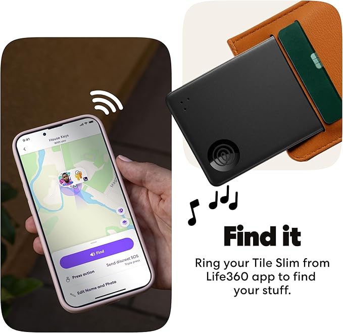 Life360 Tile Starter Pack - Bluetooth Trackers and Item Finders for Keys, Wallets & More. Both iOS and Android Compatible. Phone Finder. 2-Pack (Black Mate/Slim)