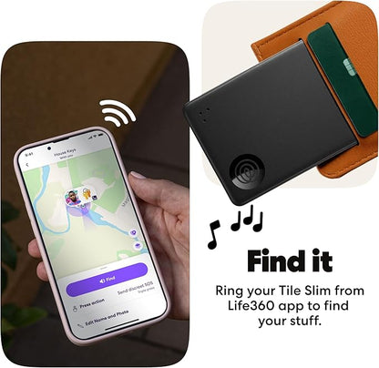 Life360 Tile Slim - Wallet Finder, Bluetooth Tracker and Item Locator for Luggage Tags, Passports and More. Both iOS and Android Compatible. Phone Finder. 1-Pack (Black)