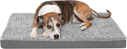 FurHaven Orthopedic Dog Bed for Large Dogs, Mattress Style Bed, Orthopedic Egg Crate with a solid Orthopedic Foam Base for Joint Support, Washable Cover, Large, Plush Faux Fur & Suede, Gray
