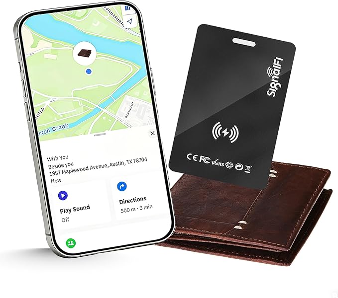 Wallet Tracker Card,MFi Certified Smart Tracker Compatible with iOS-Find My App,Ultra Slim 0.07in,IP68 Waterproof,Supports Wireless chargingTracker Card for Wallets,Luggage and Pets(iOS only)