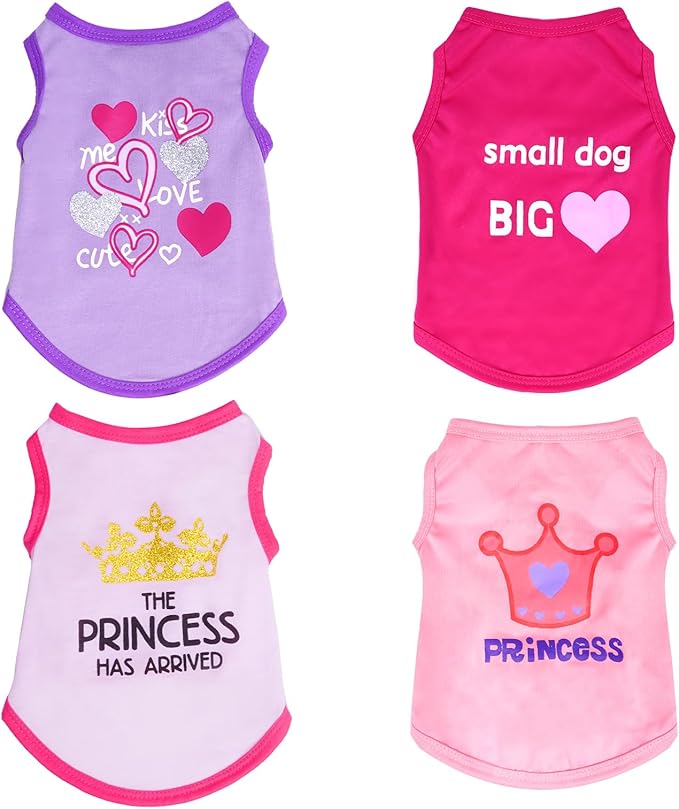 Pistha 4 Pack Dog Shirts Summer Printed Puppy Clothes Cute Sleeveless Pet T Shirts Dog Clothes for Small Medium Dogs Cats Girl(M)