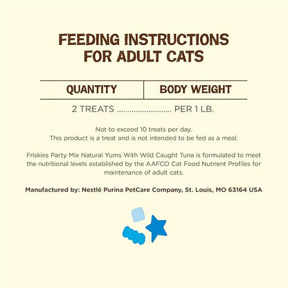 Friskies Purina Natural Cat Treats,Party Mix Natural YUMS with Wild Caught Tuna and Added Vitamins,Minerals and Nutrients - 20 oz. Canister,(Pack of 2)