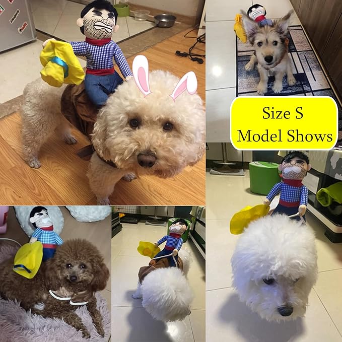 SEIS Pet Riding Costume Novelty Pet Supplies Cowboy Rider Horse Riding Designed Dog Apparel Party Dressing up Clothing Halloween (S)