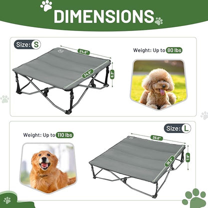 Timber Ridge Small Elevated Dog Bed, 3-in-1 Portable, Folding, and Raised with Removable Pad Mat, Cooling Design for Indoor and Outdoor Use, Grey