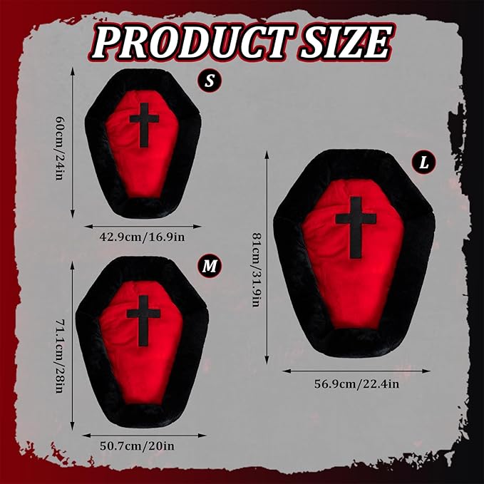 Gothic Cat Beds Fits up to 25 lbs, Washable Coffin Cat Bed, Goth Pet Bed, Halloween House 32 * 22 Inch, Red & Black Small (Black, Large)
