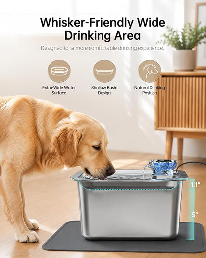 Dog Water Fountain with Silicone Mat - 3 Gallon Stainless Steel Pet Water Fountain with 6 Filters, Quiet Automatic Bowl Dispenser Drinking Waterer for Large Dogs & Multi-pet, Easy to Clean, Indoor Use