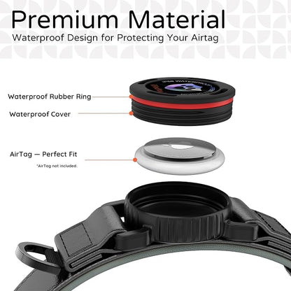 Airtag Dog Collar, Dog Collar with airtag Holder, IP68 Waterproof Leather Dog Collar with Metal Buckle & Lockable Airtag Holder, Heavy Duty Adjustable for Small Medium Large Dogs (Black M)