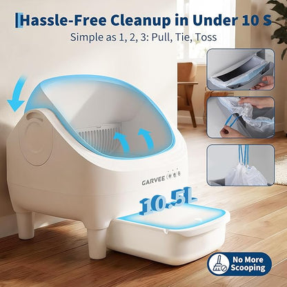Self Cleaning Litter Box, Automatic Cat Litter Box with APP Control, Odor-Free Waste Disposal Includes Trash Bags, Large Waste Bin, Open-Top Automatic Litter Box for Multiple Cats, White
