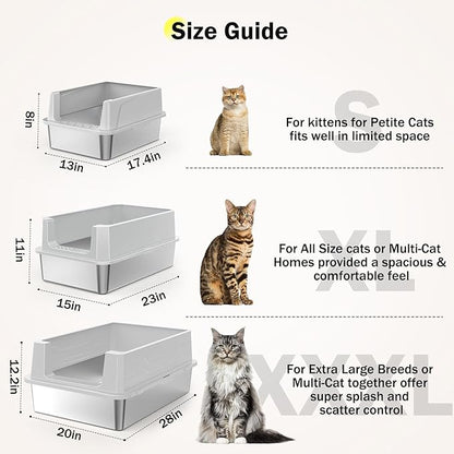 Stainless Steel Litter Box Extra Large for Big Cats Multi-Cats, Jumbo Extra Large Metal Cat Litter Box with High Sided Lid, Anti-Urine Leakage, Non-Stick,Include Litter Scoop