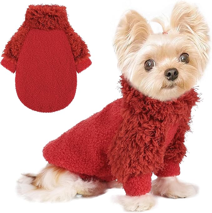 Dog Sweater Chihuahua Sweatshirt Dog Clothes for Small Dogs Girl Boy Soft Fleece Coat for Small Dogs Cat Clothes Soft Puppy Cat Clothing, Red, XS