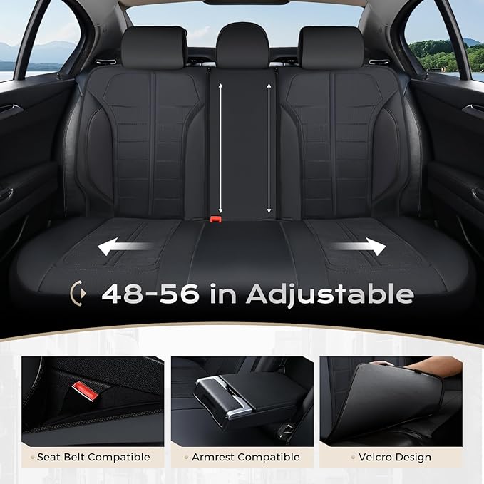Coverado 3D Air Mesh Rear Car Seat Cover, Sports Carbon Fiber Design, Breathable Seat Protectors Airbag Compatible Comfort Universal for Most Cars, Van,Trucks, SUV, Black