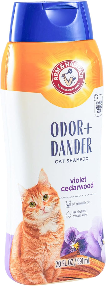 Arm & Hammer Odor Control & Dander Reducing Shampoo for Cats, Baking Soda Cat Shampoo for Dander, Odor Control, Coat Cleaning and Dry Skin Care, Violet Cedarwood Scent, 20 Fl Oz
