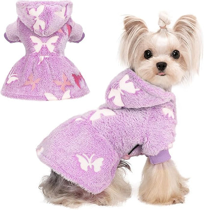 Dog Sweater Fleece Dog Hoodie Winter Puppy Clothes for Small Dogs Boy Girl Pet Hoodies Cold Weather Doggie Coats Fall Doggy Sweatshirt for Chihuahua Yorkie Cat Sweater Costume, Purple Butterfly, M