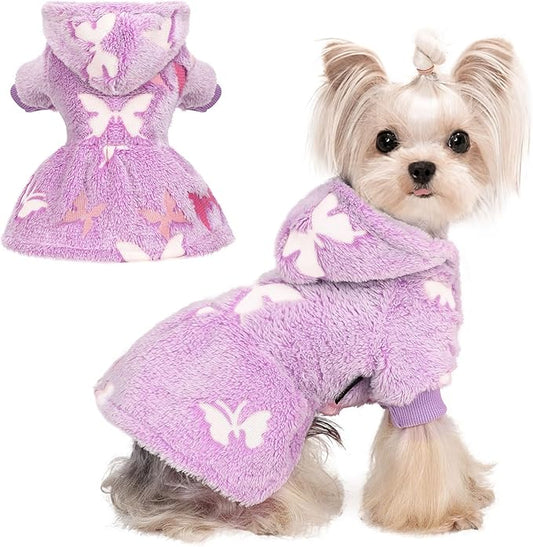 Dog Sweater Fleece Dog Hoodie Winter Puppy Clothes for Small Dogs Boy Girl Pet Hoodies Cold Weather Doggie Coats Fall Doggy Sweatshirt for Chihuahua Yorkie Cat Sweater Costume, Purple Butterfly, M