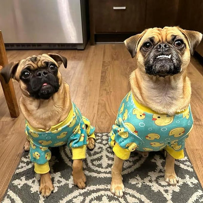 KYEESE Dog Pajamas Velvet Dog Pajamas Small Sized Dogs Soft Dogs Clothes Pjs with Yellow Ducks Pattern Stretchy Pet Jammies Coat Comfy Pet Onesie Costume, X-Large
