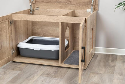 TRIXIE XL Farmhouse Litter Box Enclosure (Graywash), Hidden Litter Box for Cats in Farmhouse-Style, Openings on Either Ends, Large Ventilations Slots, Double Doors for Easy Cleaning, Removable Divider