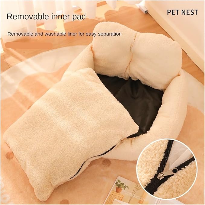 Pet Beds, Dog, Winter Warm and Thickened, Detachable and Washable, and Cat(Pink,50X45X25)