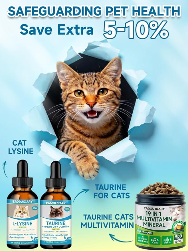 L-Lysine for Cats,Lysine Drops Immune Support Supplement,Sneezing,Cold,Allergy Relief,Runny Nose,Feline Respiratory,Natural Antibiotics for Cats with Colostrum,Taurine Cat(Roast Chicken Flavor/2floz)