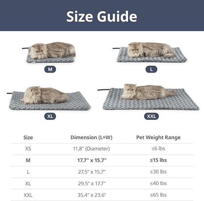 Adjustable Temperature Heated Cat Bed & Dog Heating Pad with Timer, Chew-Resistant Cord, Thick and Soft Cover, Indoor Pet Heating Pad, 17.7" x 15.7"
