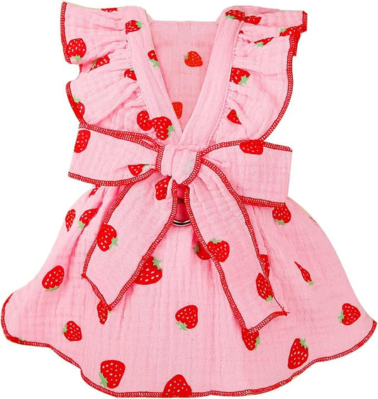 Dog Dresses for Small Dogs Girl Female Clothes Cat Clothes Cat Dress Cute Cotton Extra Small Summer Clothes Bow Decor Printed Strawberry Dog Birthday Outfit Puppy Clothes White L