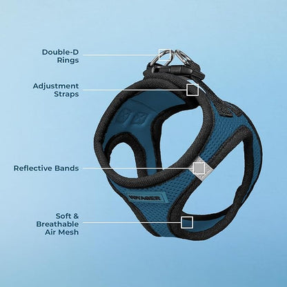 Best Pet Supplies Voyager Step-in Air Harness - All Weather Mesh, Reflective, No Pull Harness for Dogs, Cats - Secure with Hook & Loop Fastener, Buckle, Double D-Rings - Blue/Black Trim, XXS