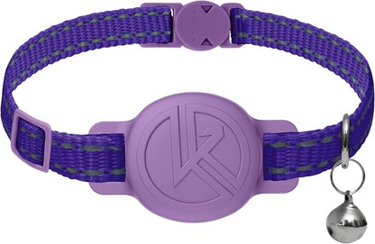 Tile Sticker Holder Cat Tracking Collar (2024) - Breakaway, Reflective Kitten Collar with Bell and Holding Case for Tile by Life360 (Purple)
