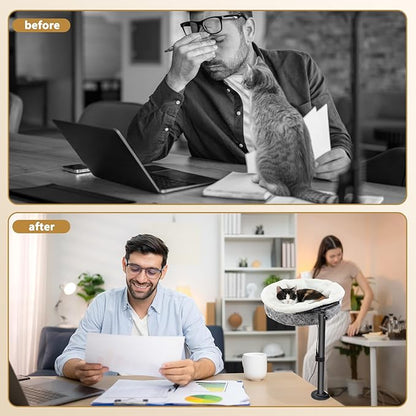 AceOrbit Cat Desk Bed with Removable Heating Pad, Space-Saving Cat Perch for Office & Gaming Desks, 40lbs Capacity, 4-Season Cats Bed for Indoor