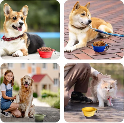PetBonus 2-Pack Silicone Collapsible Dog Bowls, BPA Free Dishwasher Safe, Portable Foldable Expandable Travel Bowl, Food Water Feeding Cup Dish for Dogs Cats with 2 Carabiners (Orange, Yellow)