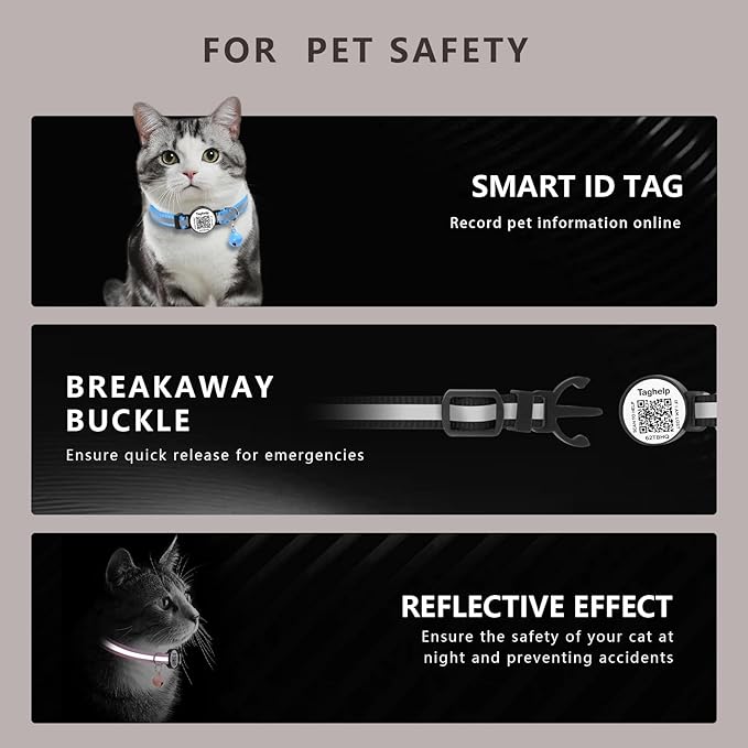 2-Pack Reflective Cat Collar with Bell - Breakaway Safety Collar Elastic Design, QR Code Name Tag & Night Safety Feature for Indoor/Outdoor,Kitten Cat ID Tag Personalized(Black)