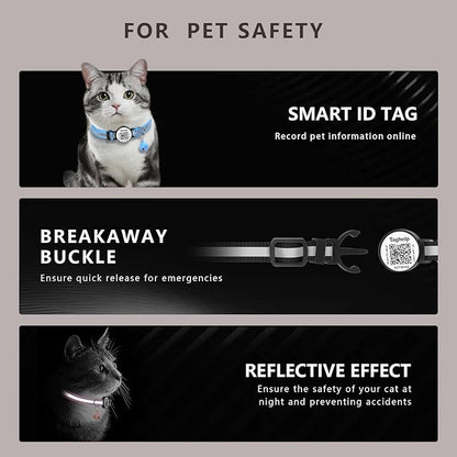 2-Pack Reflective Cat Collar with Bell - Breakaway Safety Collar Elastic Design, QR Code Name Tag & Night Safety Feature for Indoor/Outdoor,Kitten Cat ID Tag Personalized(Black)